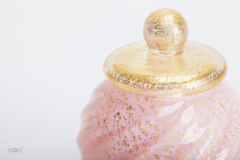 手元供養のアートガラス製ミニ骨壷 七音「花音：KANON」ピンク・さくら色 SSサイズ