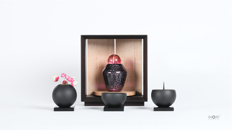 手元供養用のデザインミニ仏壇・小さな仏壇厨子「ありか ARIKA - ウェンジ／メープル 組み合わせ例」
