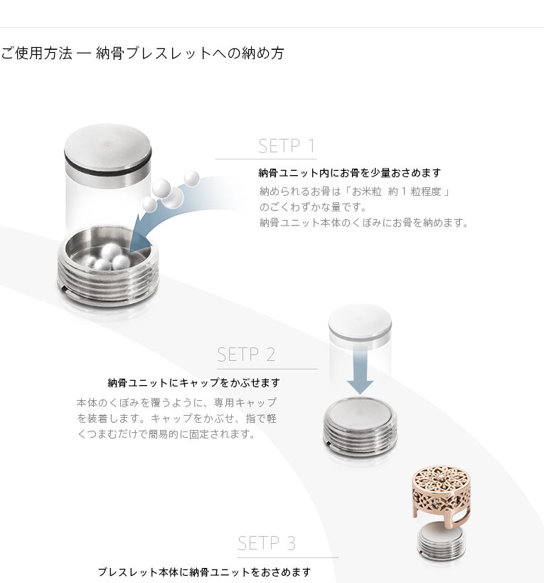 遺骨アクセサリーのブレスレット構造